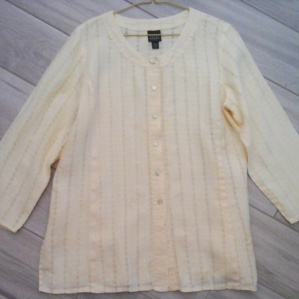 Eileen Fisher Petite Yellow Irish Linen Tunic Blouse. Size PM